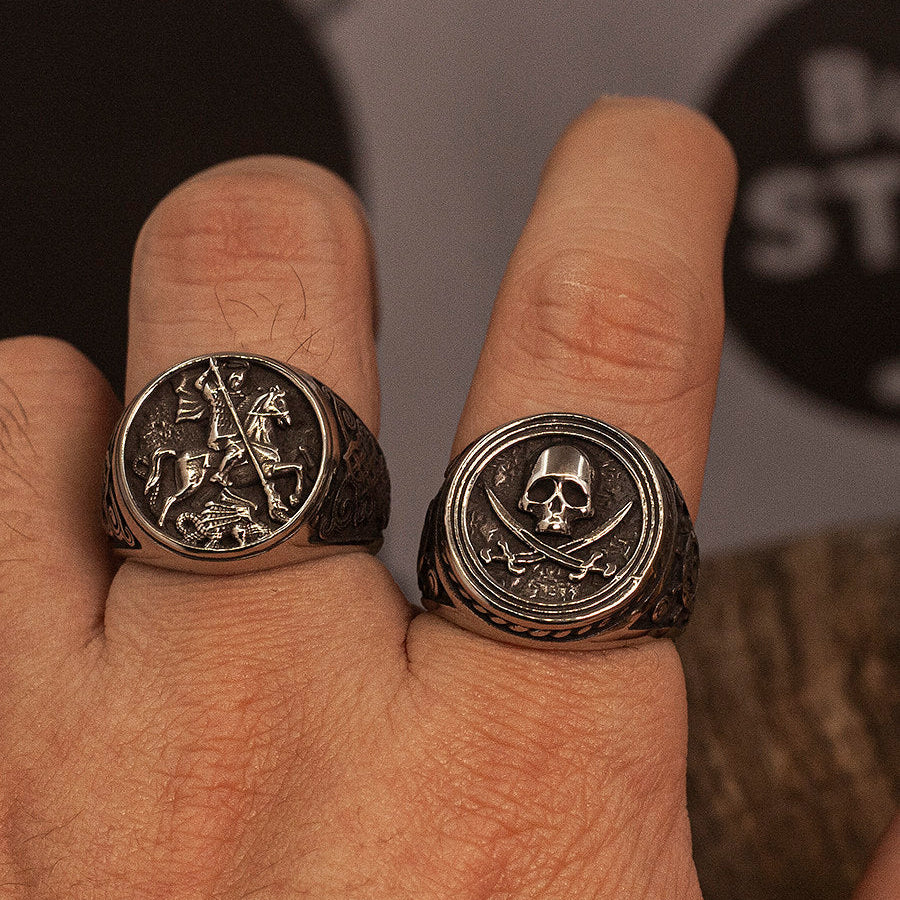 Kemstone Pirate Skull Signet Ring – Titanium Steel Vintage Punk NW-JZ107