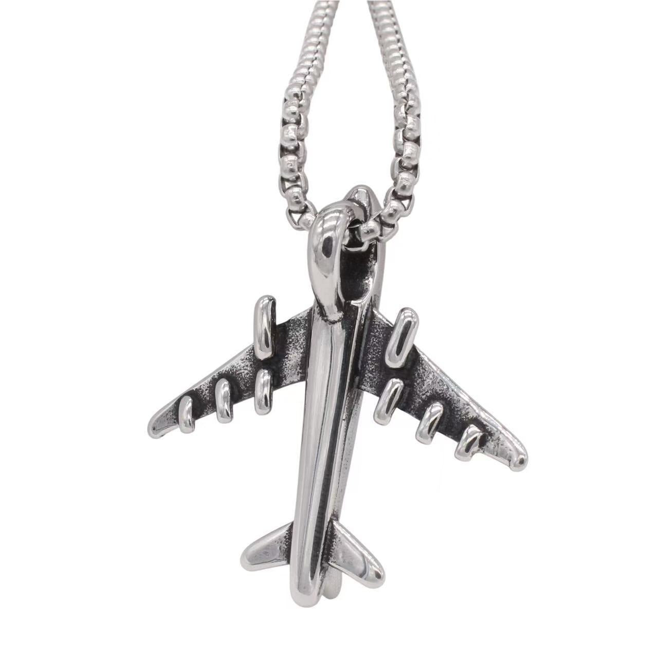 Kemston Titanium Steel  Airplane Pendant Necklace for Men Minimal Design P1483