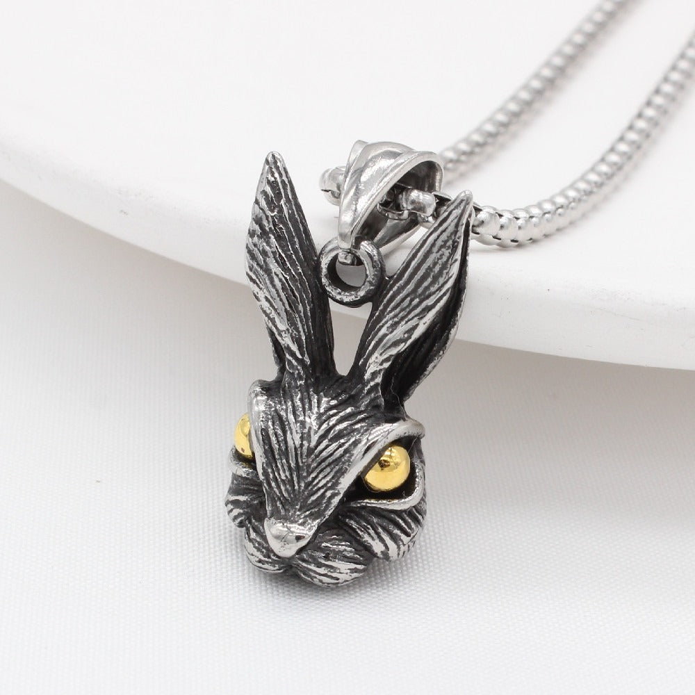 Kemstone Rabbit Head Pendant Necklace Stainless Steel for Men & Women P0997