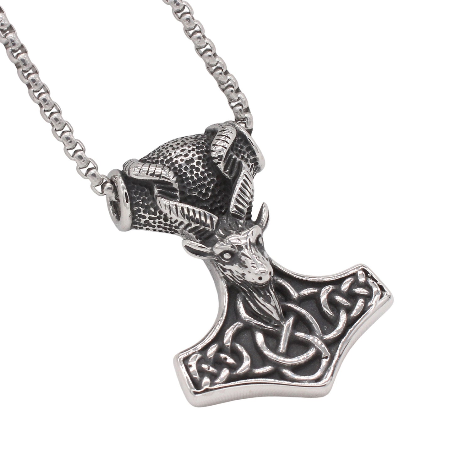 Kemstone Titanium Steel Viking Ram Pendant Necklace for Men Vintage P1532