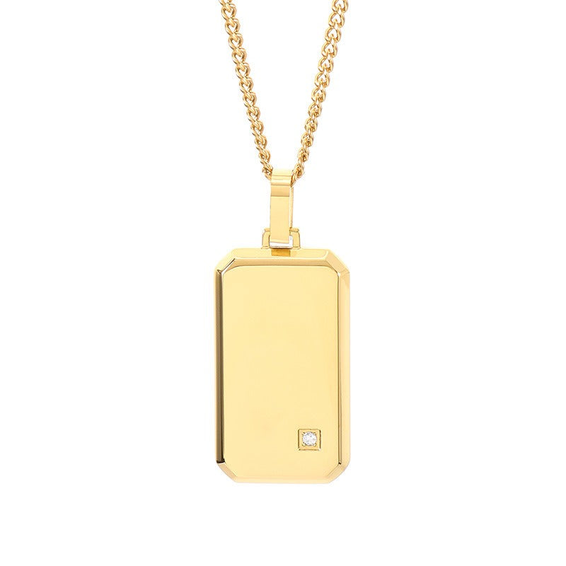 Kemstone Titanium Steel Tag Pendant Necklace for Men Minimalist Rectangular Cubic Zirconia KN301519-KFC