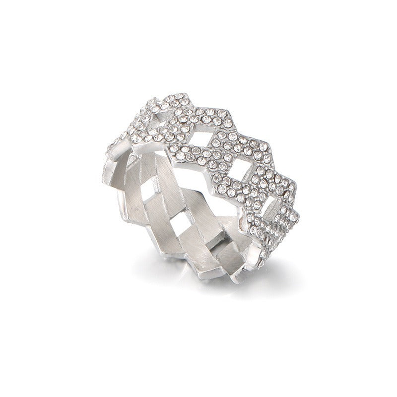 Kemstone Titanium Steel Rhinestone Ring for Men – Geometric Pattern KR111670-MZOZ
