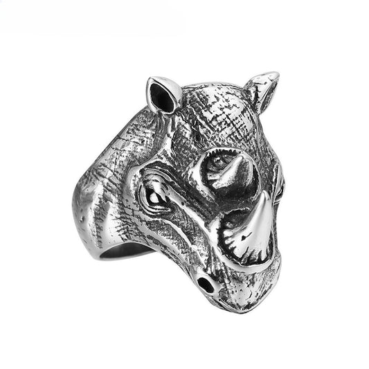 Kemstone Titanium Steel Rhino Head Ring for Men Vintage R0619