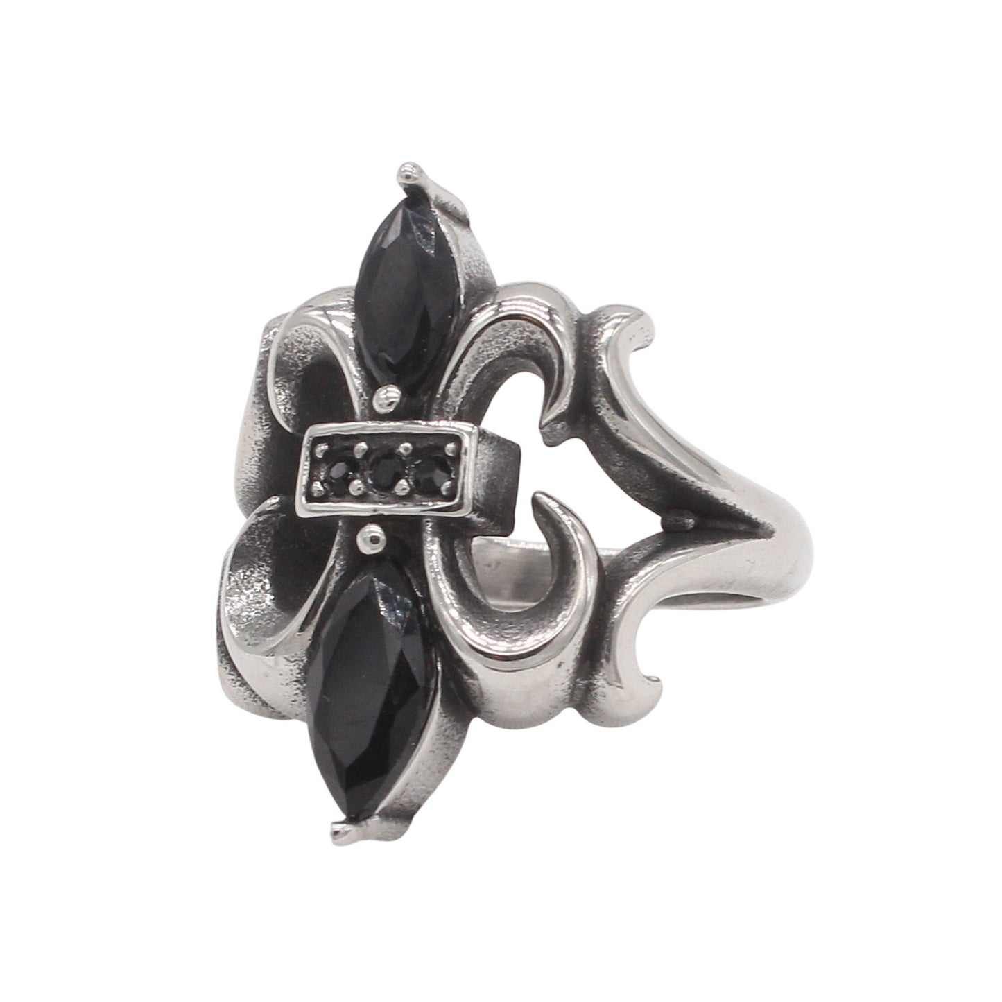 Kemstone Vintage Black Stone Titanium Steel Ring for Men – Gothic Style R1948