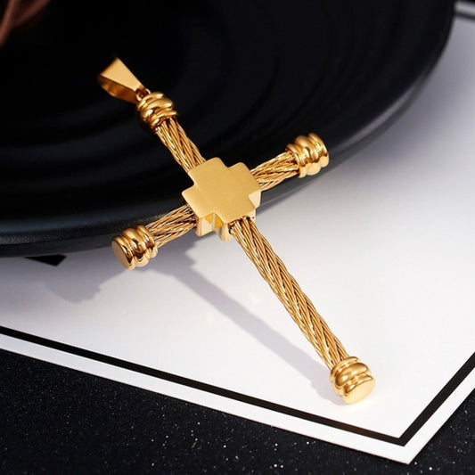 Kemstone Men’s Titanium Steel Cross Pendant Necklace – Rope Cross Design KP80529-K