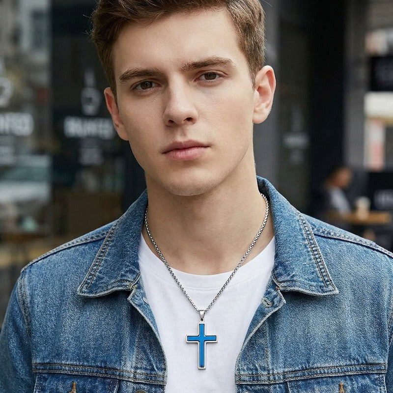 Kemstone Rotating Cross Pendant Necklace for Men Titanium Steel Two Tone KP118323-ZLA