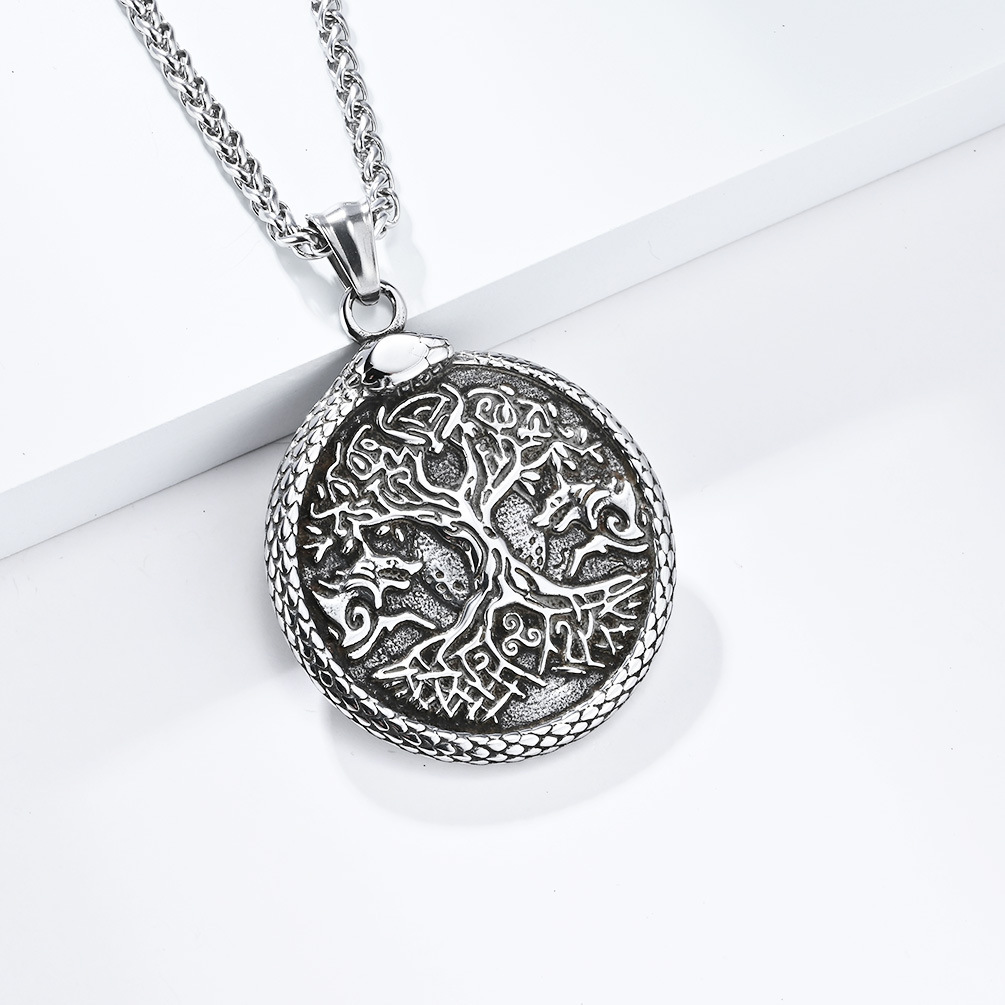 Kemstone Men’s Titanium Steel Tree of Life Pendant – Serpent Frame K-PT529