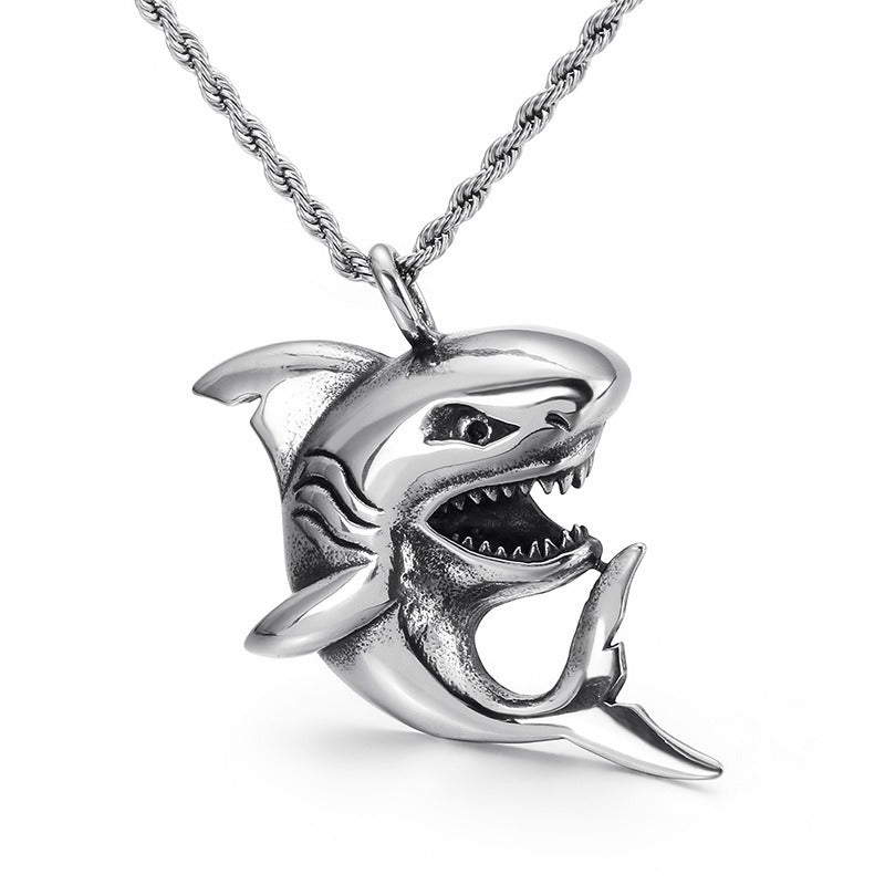 Kemstone Titanium Steel Shark Pendant Necklace – Sculpted Statement Style for Men KP79471