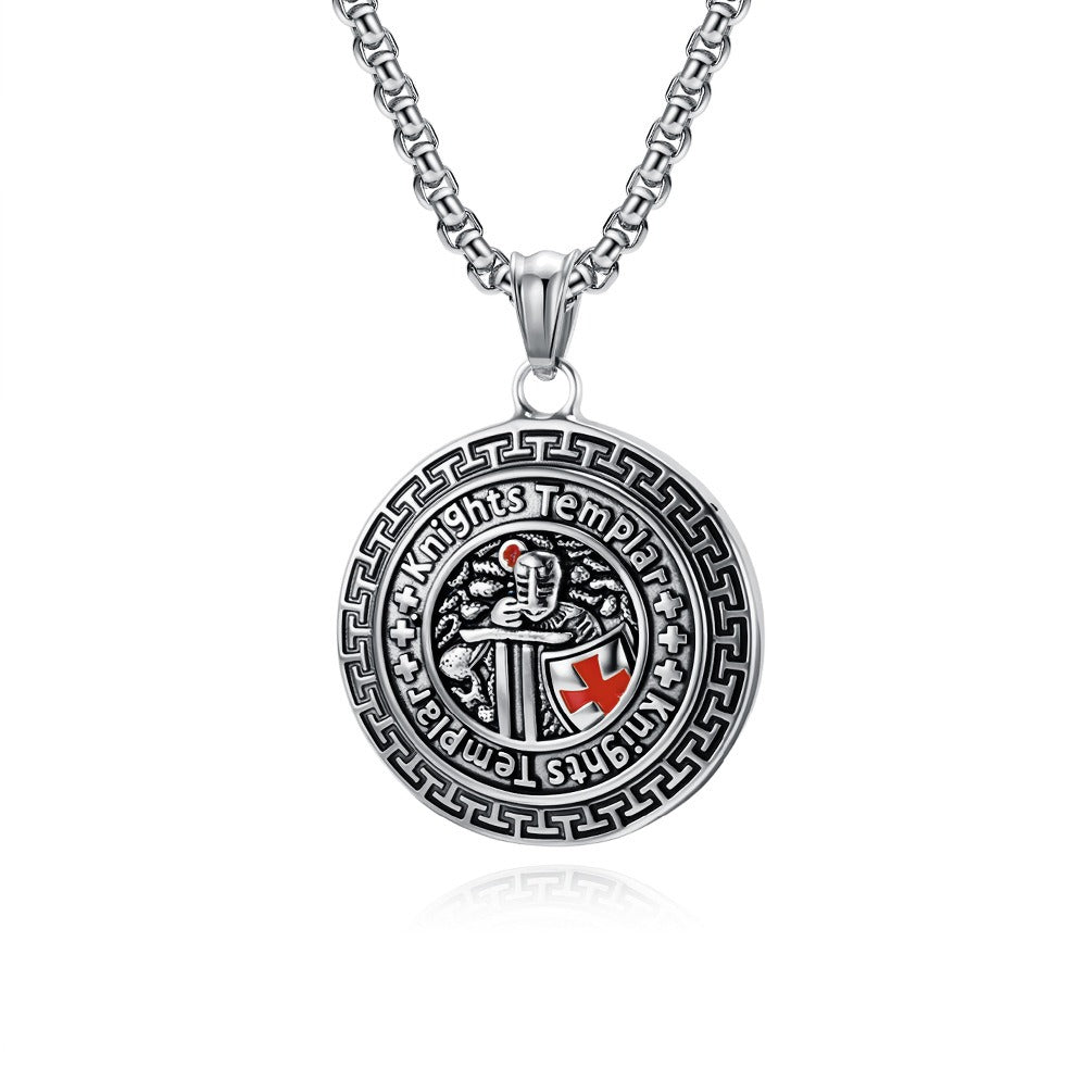 Kemstone Men’s Titanium Steel Shield Necklace – Gothic Cross Pendant K-PT657