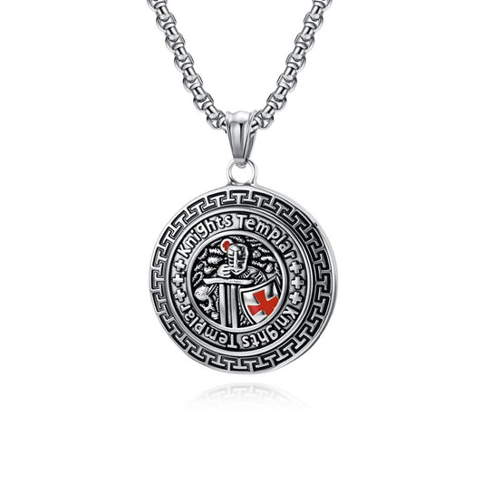Kemstone Men’s Titanium Steel Shield Necklace – Gothic Cross Pendant K-PT657