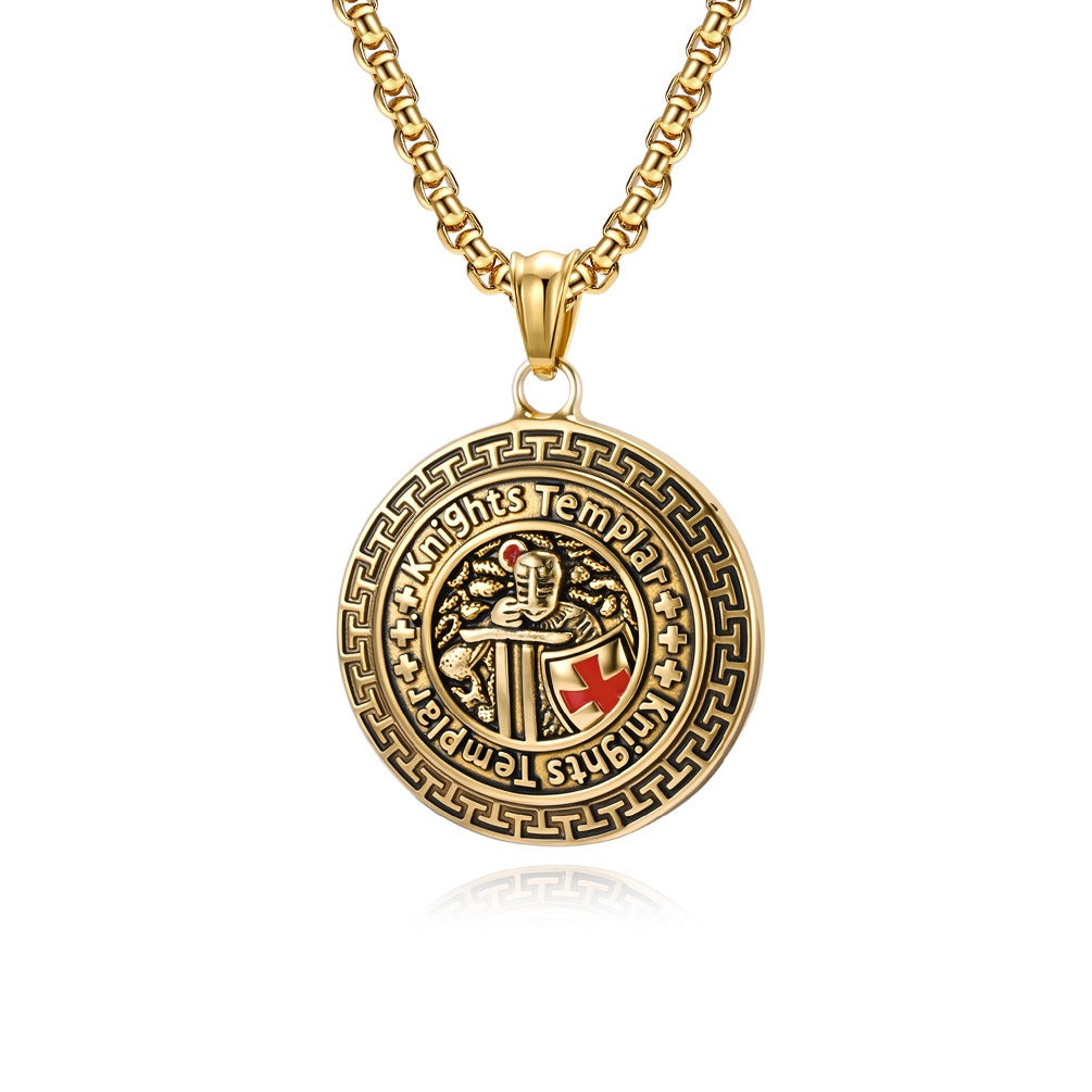 Kemstone Men’s Titanium Steel Shield Necklace – Gothic Cross Pendant K-PT657