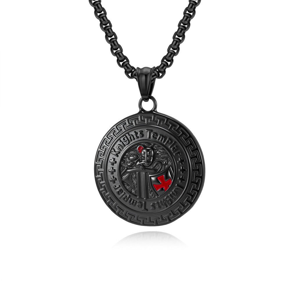 Kemstone Men’s Titanium Steel Shield Necklace – Gothic Cross Pendant K-PT657