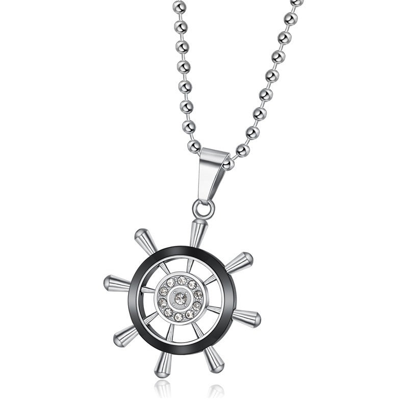Kemston Titanium Steel Ship Wheel Necklace for Men Nautical Vintage TN0302