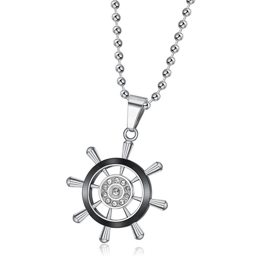 Kemston Titanium Steel Ship Wheel Necklace for Men Nautical Vintage TN0302