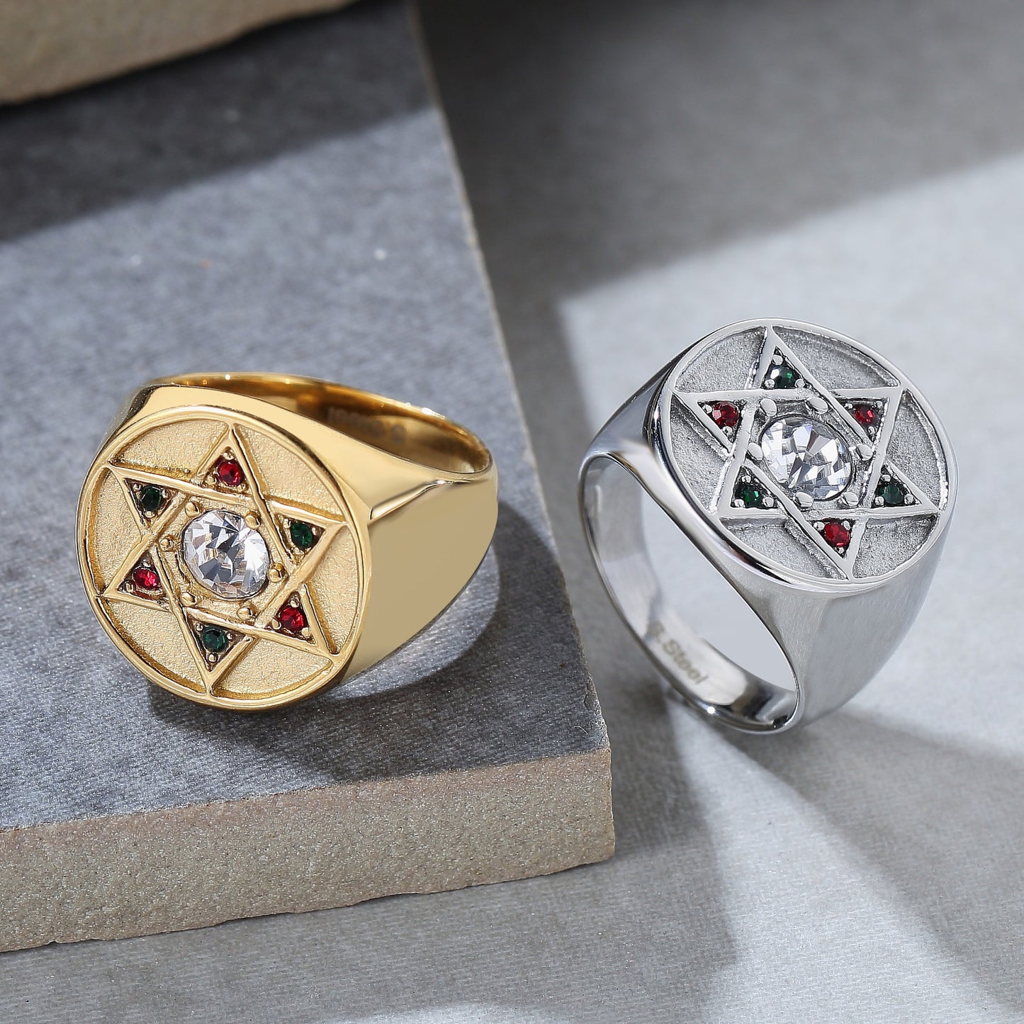 Kemston Titanium Steel Six Point Star Signet Ring for Men R1484