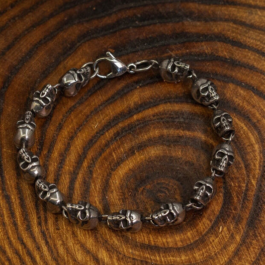 Kemstone Titanium Steel Skull Bead Bracelet for Men – Vintage Punk Design NW-SZ093