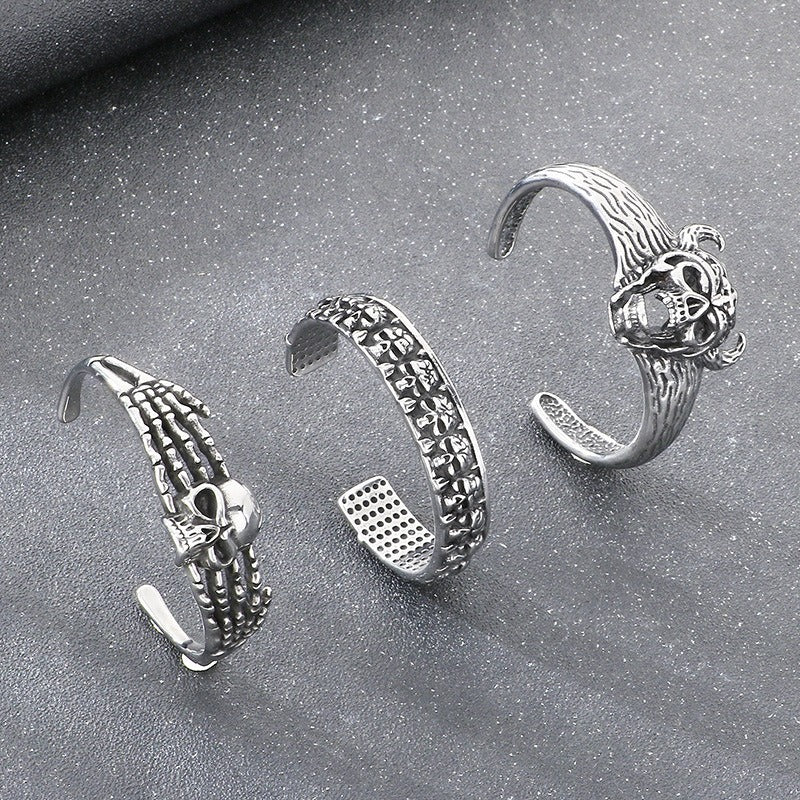 Kemstone Viking Skull Cuff Bracelet Titanium Steel Gothic Open Bracelet for Men KB209286-LU