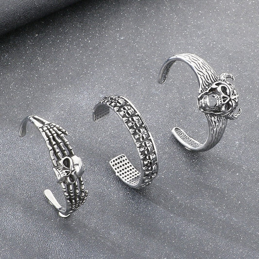 Kemstone Viking Skull Cuff Bracelet Titanium Steel Gothic Open Bracelet for Men KB209286-LU