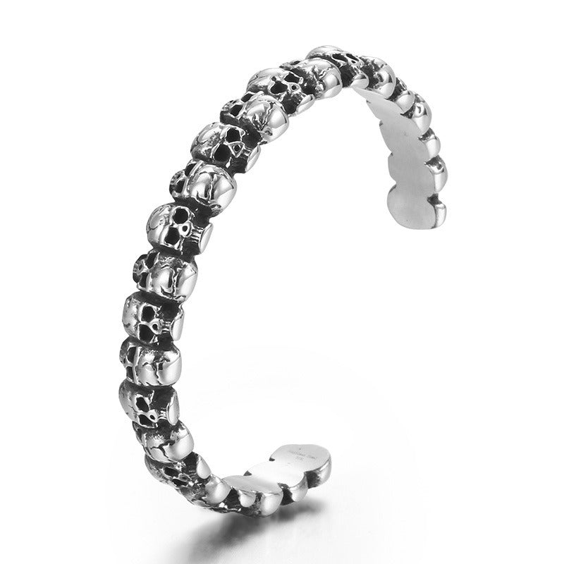 Kemston Titanium Steel Gothic Skull Open Cuff Punk Wrist Bracelet for Men KB169331-KJX