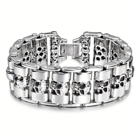 Kemstone Titanium Steel Skull Link Bracelet for Men Punk Style KB58225-D
