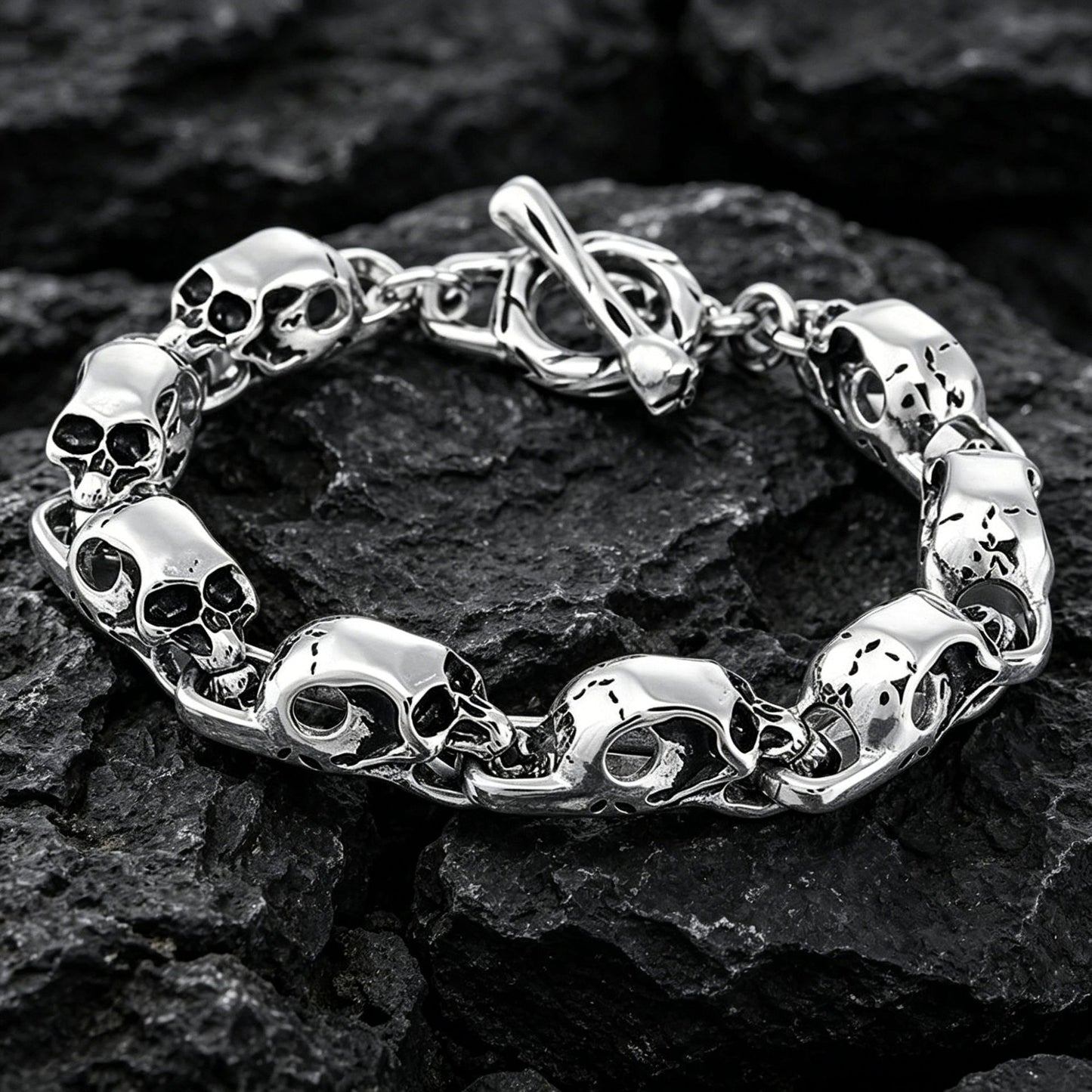 Kemstone Titanium Steel Skull Link Bracelet for Men Gothic Punk Chain KP27293-D
