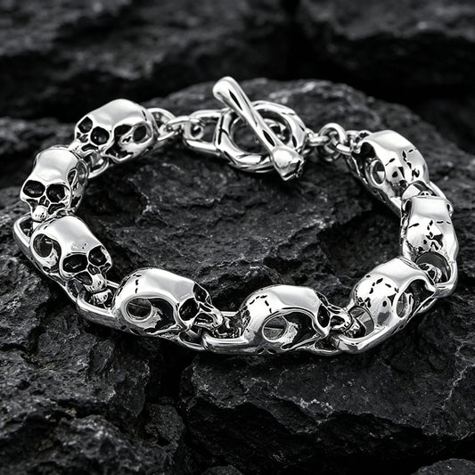 Kemstone Titanium Steel Skull Link Bracelet for Men Gothic Punk Chain KP27293-D