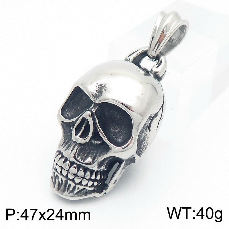 Kemstone Titanium Steel Skull Pendant Necklace for Men – Polished Gothic KP115574-KJX