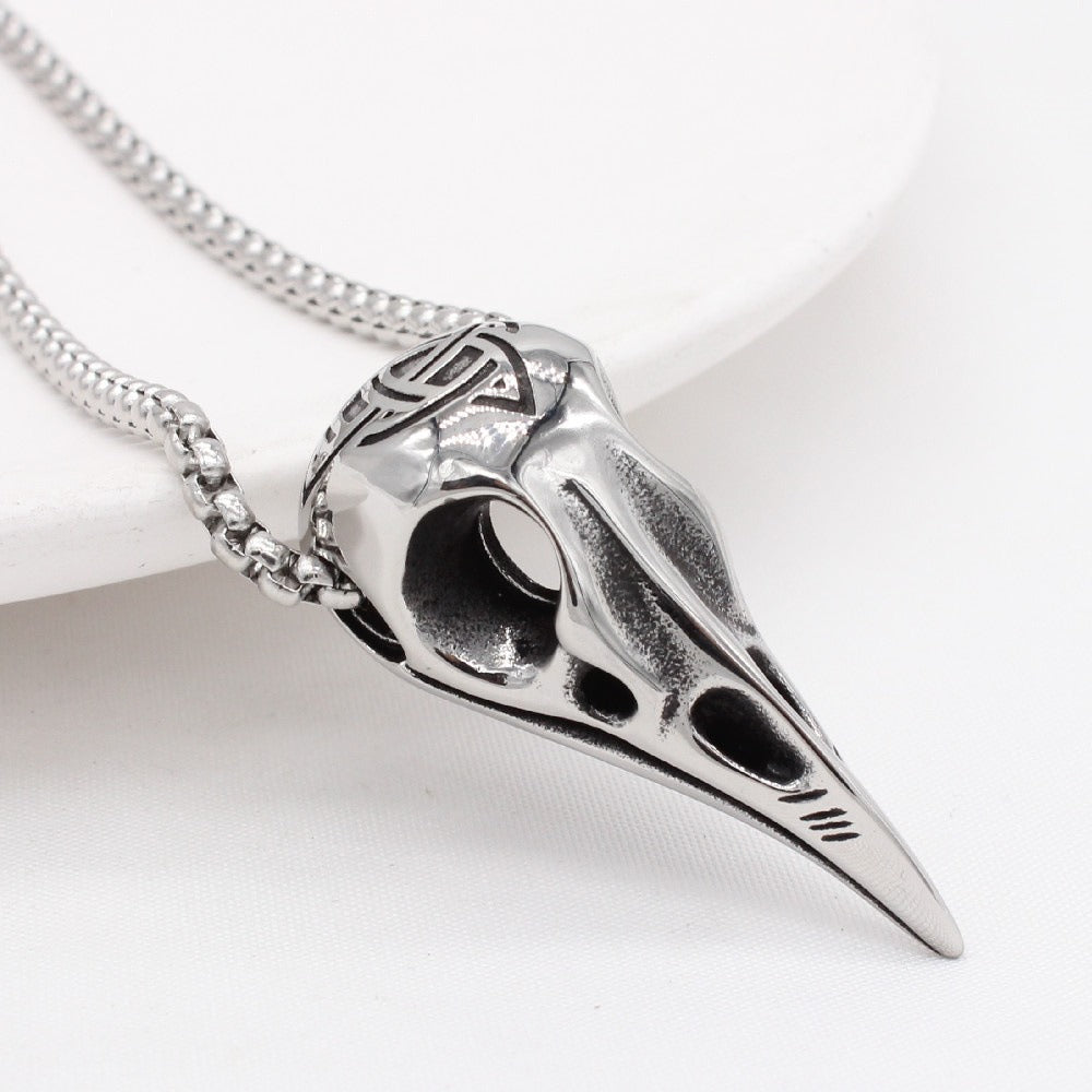 Kemstone Nordic Bird Skull Pendant Necklace for Men Titanium Steel Carved Design P1326
