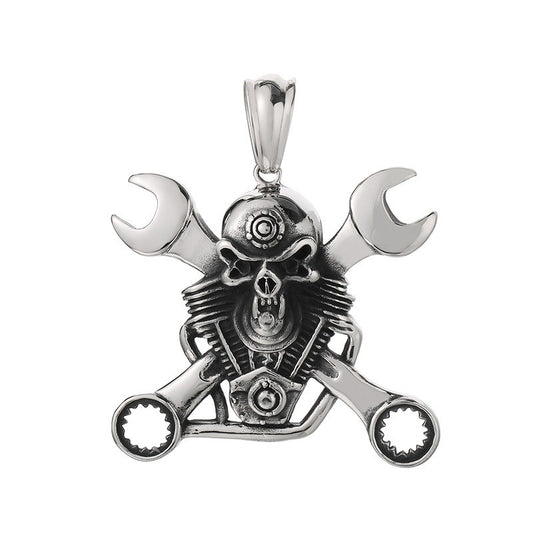 Kemstone Titanium Steel Skull Pendant Necklace – Mechanical Gothic Biker Jewelry for Men KP43973-BD