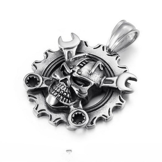 Kemstone Titanium Steel Skull Pendant Necklace – Mechanical Gothic Biker Jewelry for Men KP43973-BD