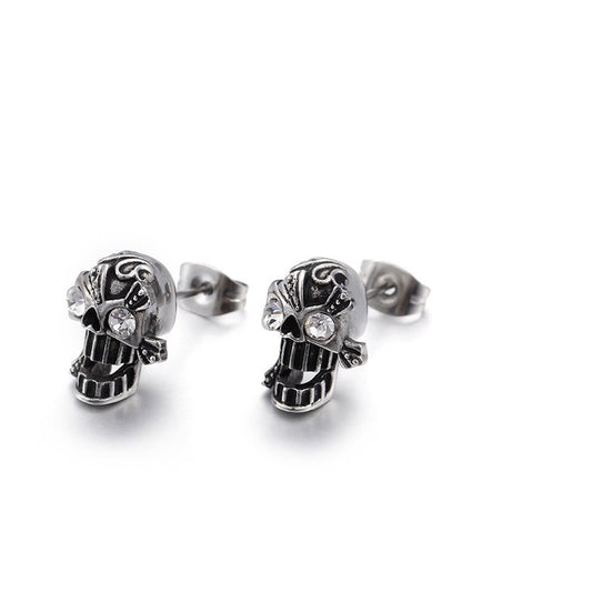 Kemstone Titanium Steel Skull Stud Earrings with Cubic Zirconia Eyes for Men KE71194