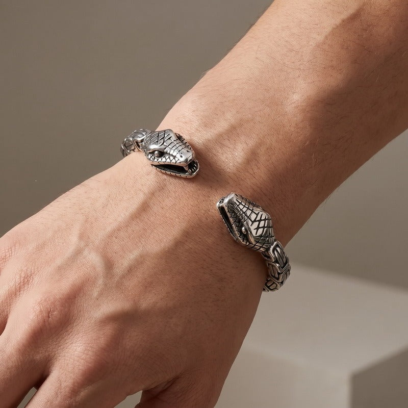 Kemston Snake Head Cuff Bracelet for Men Titanium Steel Bamboo Link Gothic KB214278-LU