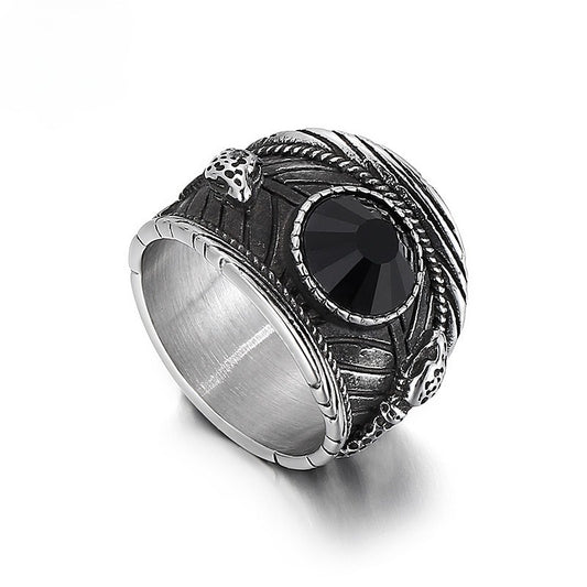 Kemstone Titanium Steel Snake Ring – Crystal Inlay Punk Style for Men KR101856-KFC