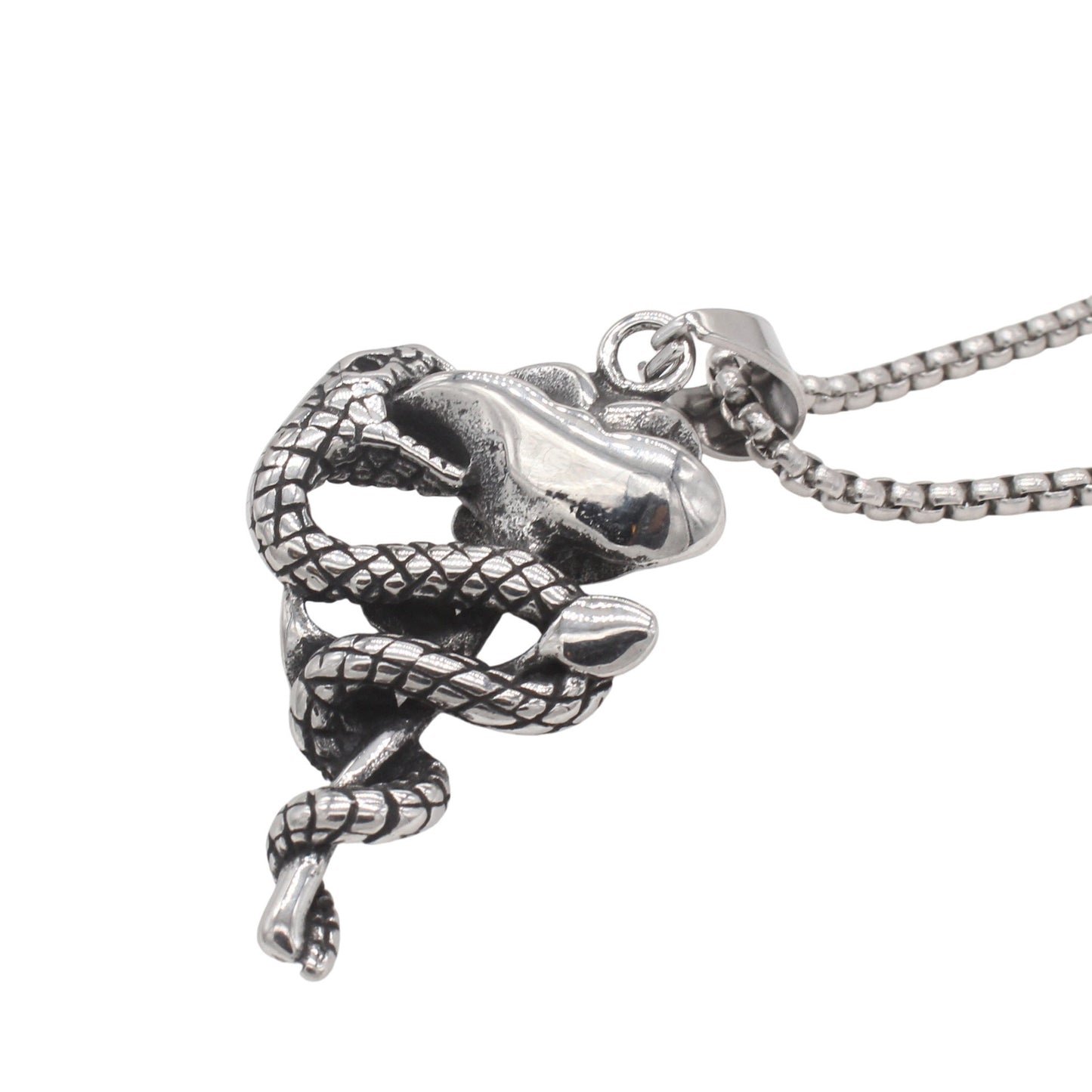 Kemstone Titanium Steel Rose Snake Pendant Necklace for Men P1538