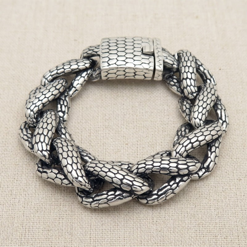 Kemston Titanium Steel Snake Scale Cuban Chain Bracelet for Men Heavy Punk KB213358-KJX