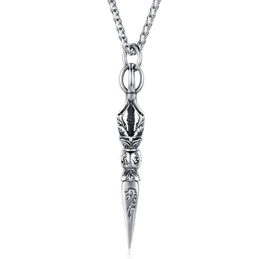 Kemstone Titanium Steel Spike Pendant Necklace for Men – Carved Vintage Style K-PT146