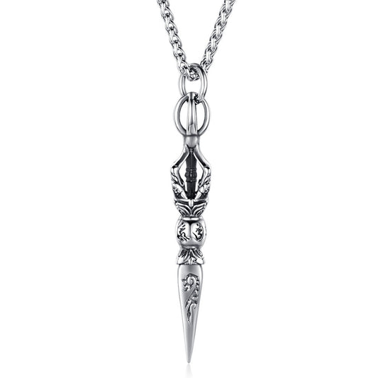 Kemstone Titanium Steel Spike Pendant Necklace for Men – Carved Vintage Style K-PT146