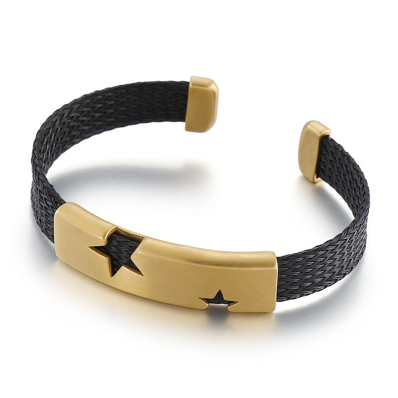 Kemstone Titanium Steel Star Cutout Open Cuff Bracelet for Men KB146896-KLHQ