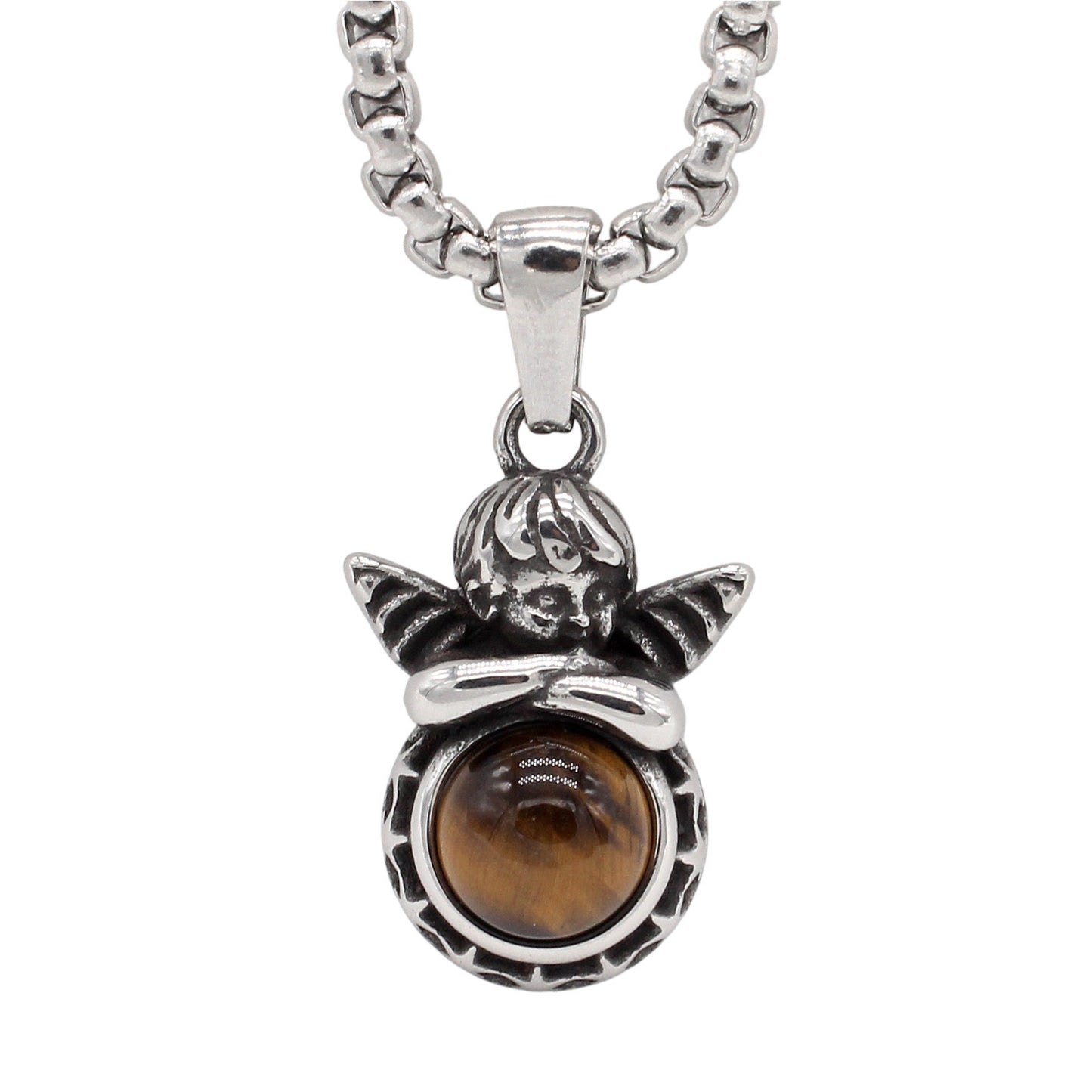 Kemstone Titanium Steel Cherub Pendant Necklace for Men & Women Vintage Stone Charm P1456