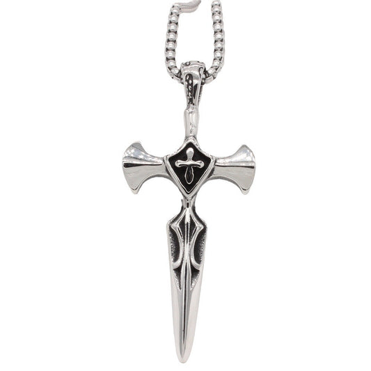 Kemstone Titanium Steel Sword Cross Pendant Necklace for Men P1403
