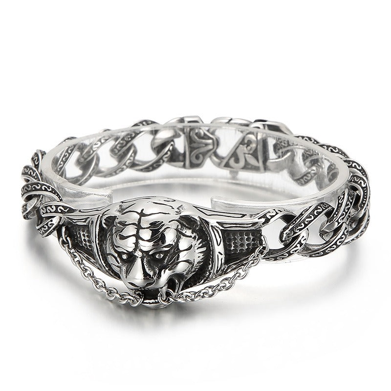 Kemstone Titanium Steel Engraved Tiger Head Cuff Bracelet for Men KB152593-KJX