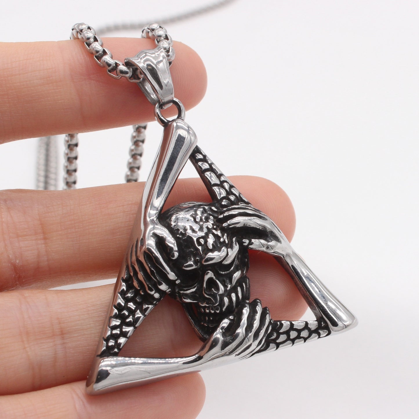 Kemstone Triangle Skull Pendant Necklace Titanium Steel Gothic Jewelry for Men P1527