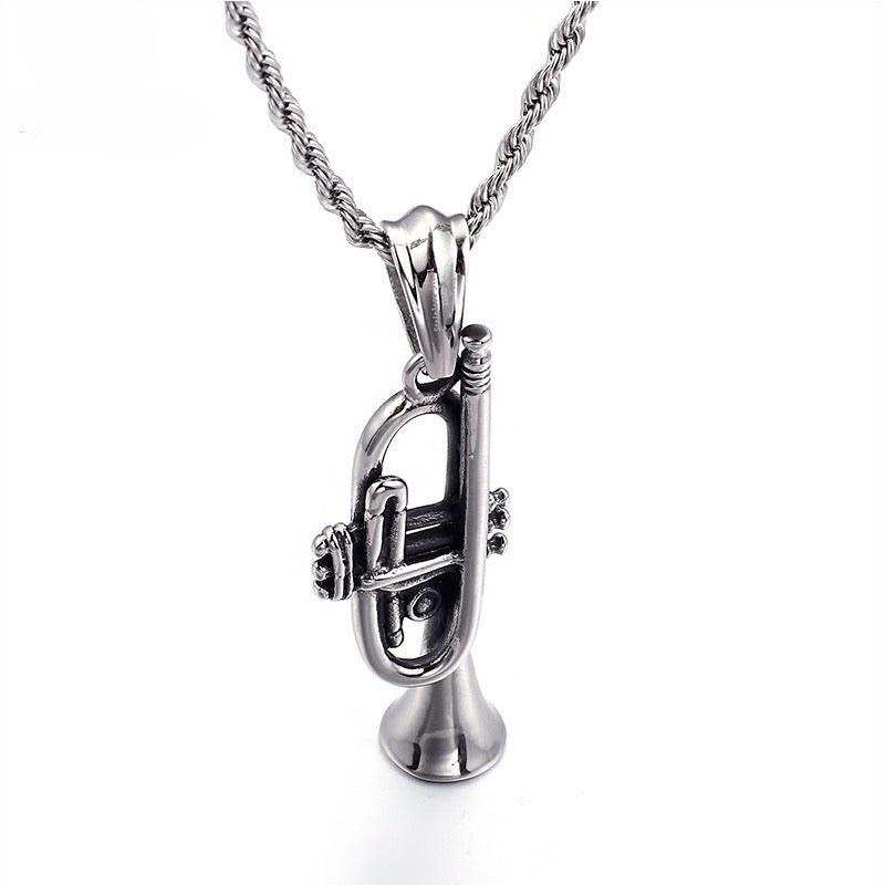 Kemstone Titanium Steel Trumpet Pendant Necklace Men’s Music Jewelry KP55896-BD