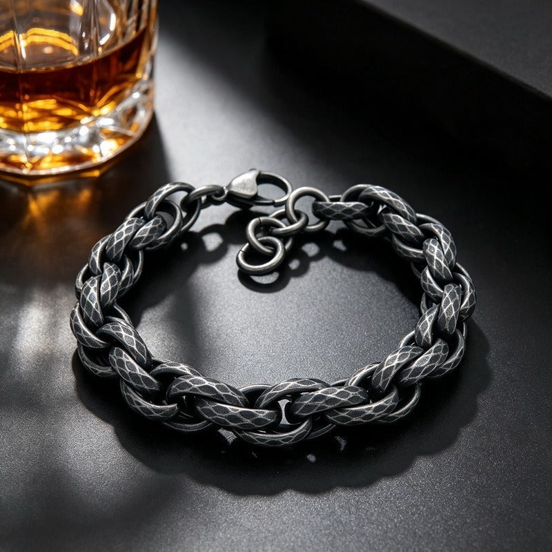 Kemstone Titanium Steel Twisted Chain Bracelet for Men Hammered Texture 11mm KB215659-KFC
