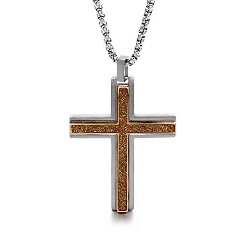 Kemstone Titanium Steel Two Tone Layered Cross Pendant Necklace for Men KN89755-KPD