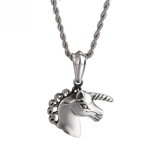 Kemstone Titanium Steel Unicorn Pendant Necklace for Men – Mythic Animal Symbol KP80021-BD
