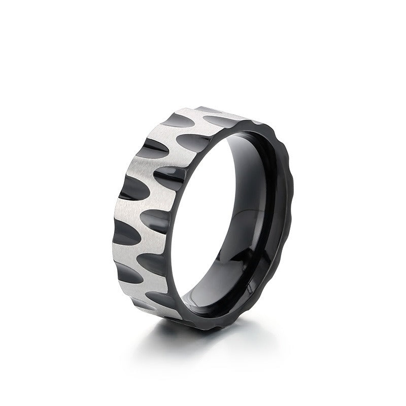 Kemstone Titanium Steel Wave Texture Ring for Men – Sand Finish KR111677-GC