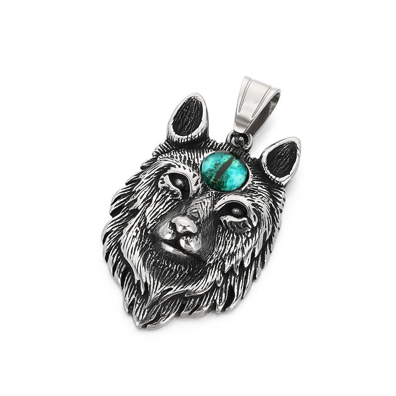 Kemstone Titanium Steel Wolf Head Pendant Necklace for Men – Eye Accent Detail KP117725-LU