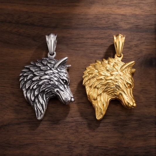 Kemstone Titanium Steel Wolf Head Pendant Necklace for Men Vintage Animal Charm KP117150-KJX