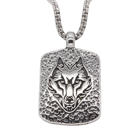 Kemstone Titanium Steel Wolf Head Pendant Necklace for Men Vintage P1546